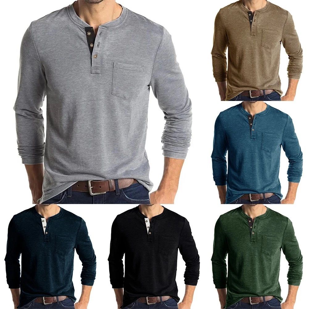 Top T-shirt Grandad V Neck Long Sleeve Muscle Shirt Tee Winter Brand New