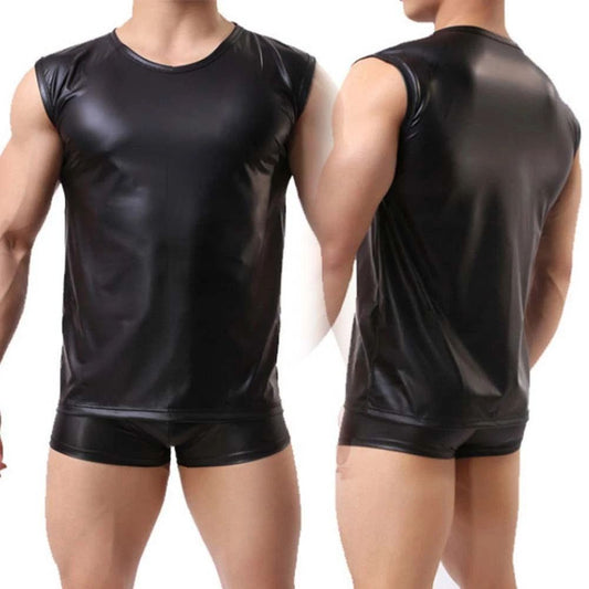 Stylish Men's Sleeveless Top Imitation Leather Tank for Casual and Holiday Use