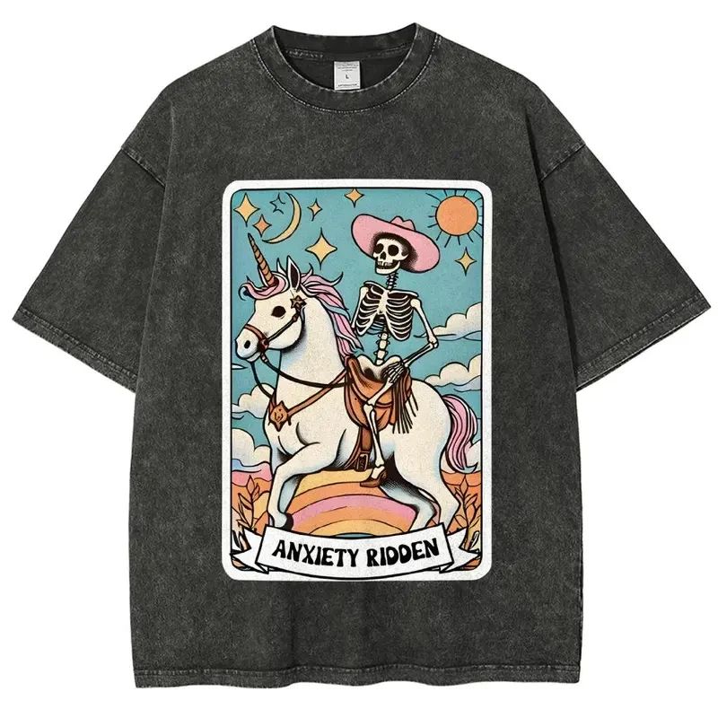 Anxiety Ridden T-Shirt Skeleton Unicorn Tarot Funny Aesthetic Tee