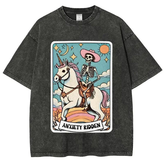 Anxiety Ridden T-Shirt Skeleton Unicorn Tarot Funny Aesthetic Tee