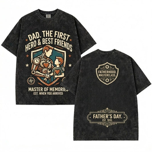 Dad The First Hero Best Friend Shirt Father’s Day Gift Vintage Washed Tee