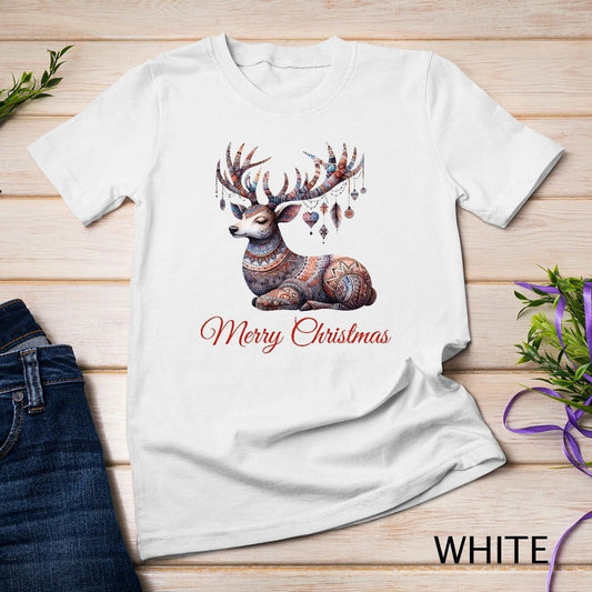 Vibrant Boho Reindeer Christmas Graphic Funny Christmas Shirt Unisex T-shirt