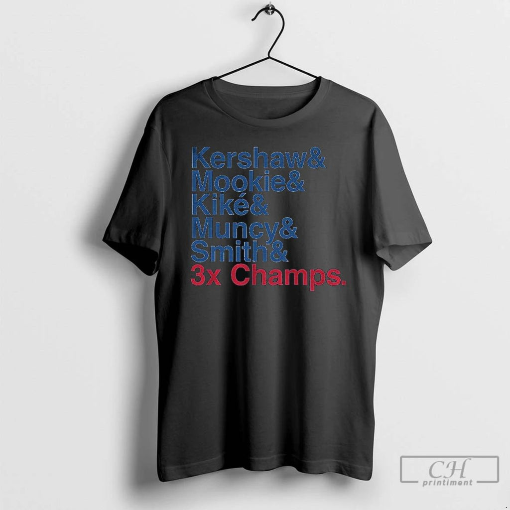 Classic Los Angeles Dodgers Baseball Ampersand 3x Champs Kershaw Mookie Kike Muncy Smith T Shirts