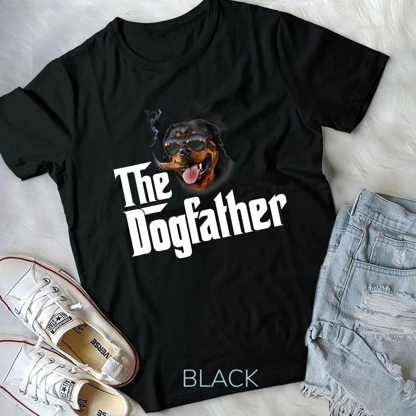 Mens The Dogfather Rottweiler Funny Dog Owner Gift Dog Lover Unisex T-shirt