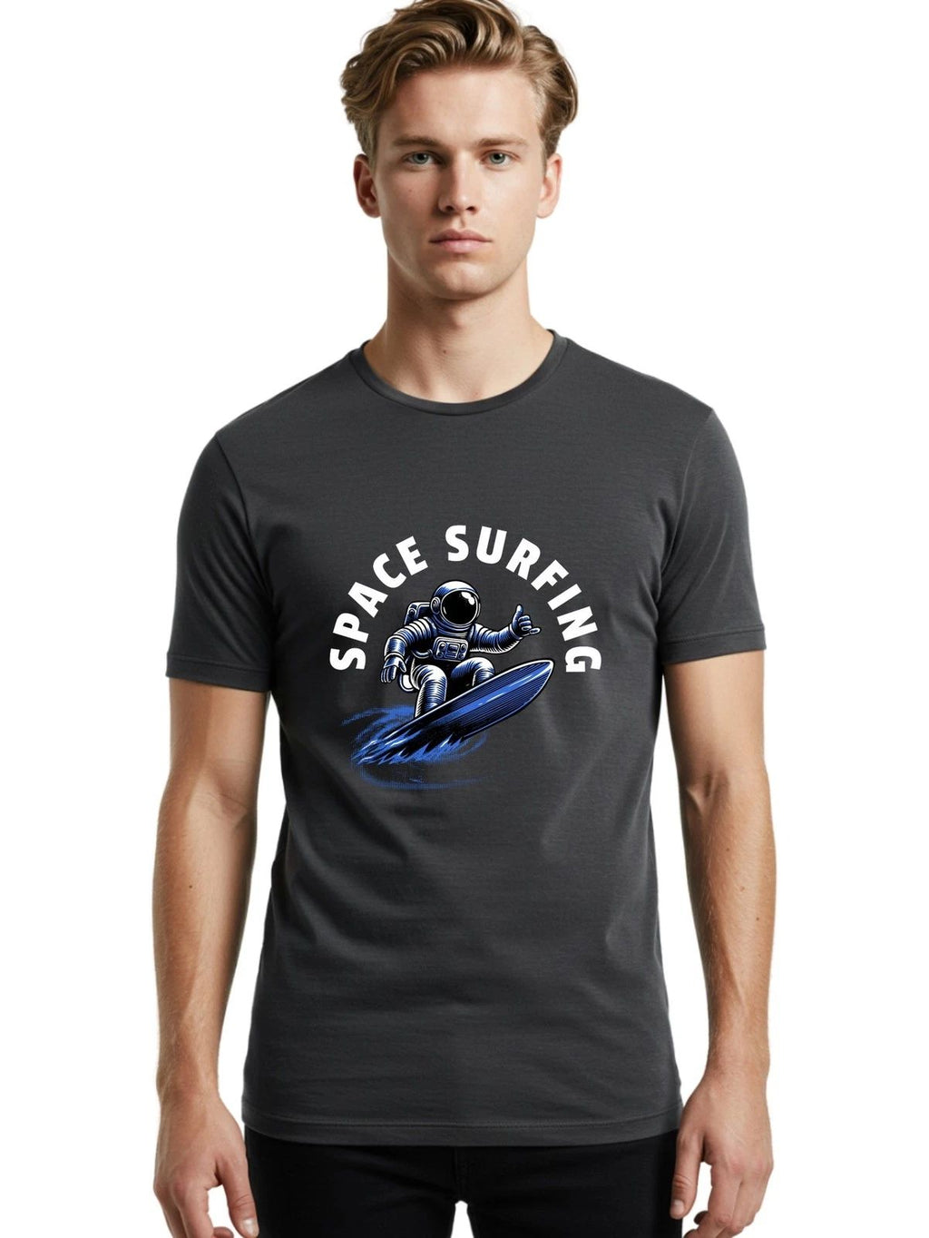 Space-Surfing Mens Graphic Tee,100% Cotton,Casual Summer Wear