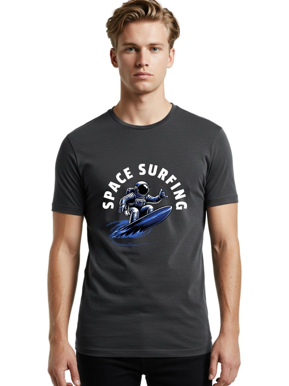 Space-Surfing Mens Graphic Tee,100% Cotton,Casual Summer Wear