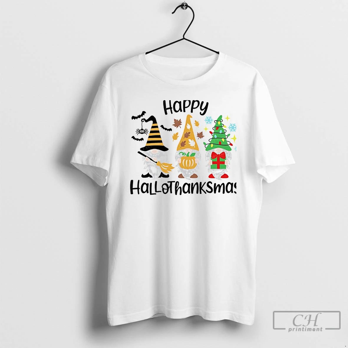 Classic Gnomies Happy Hallothanksmas Christmas White T Shirts