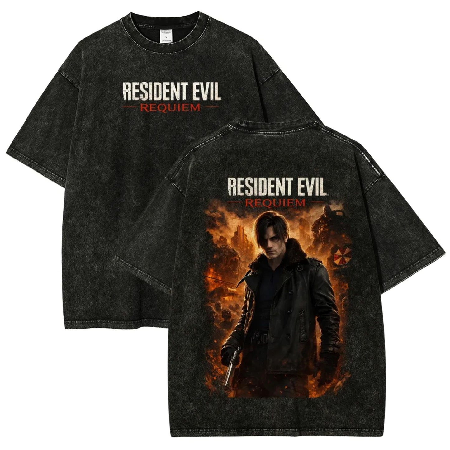 Leon Kennedy Resident Evil Shirt Black Vintage Wash Oversized Gaming Graphic Tee