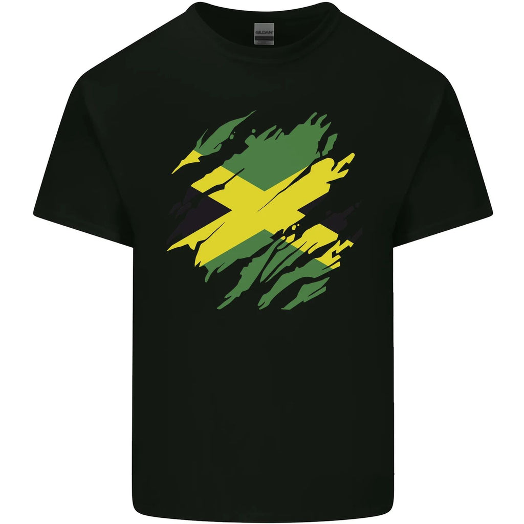 Torn Jamaican Flag Jamaica Day Football Mens Cotton T-Shirt Tee Top
