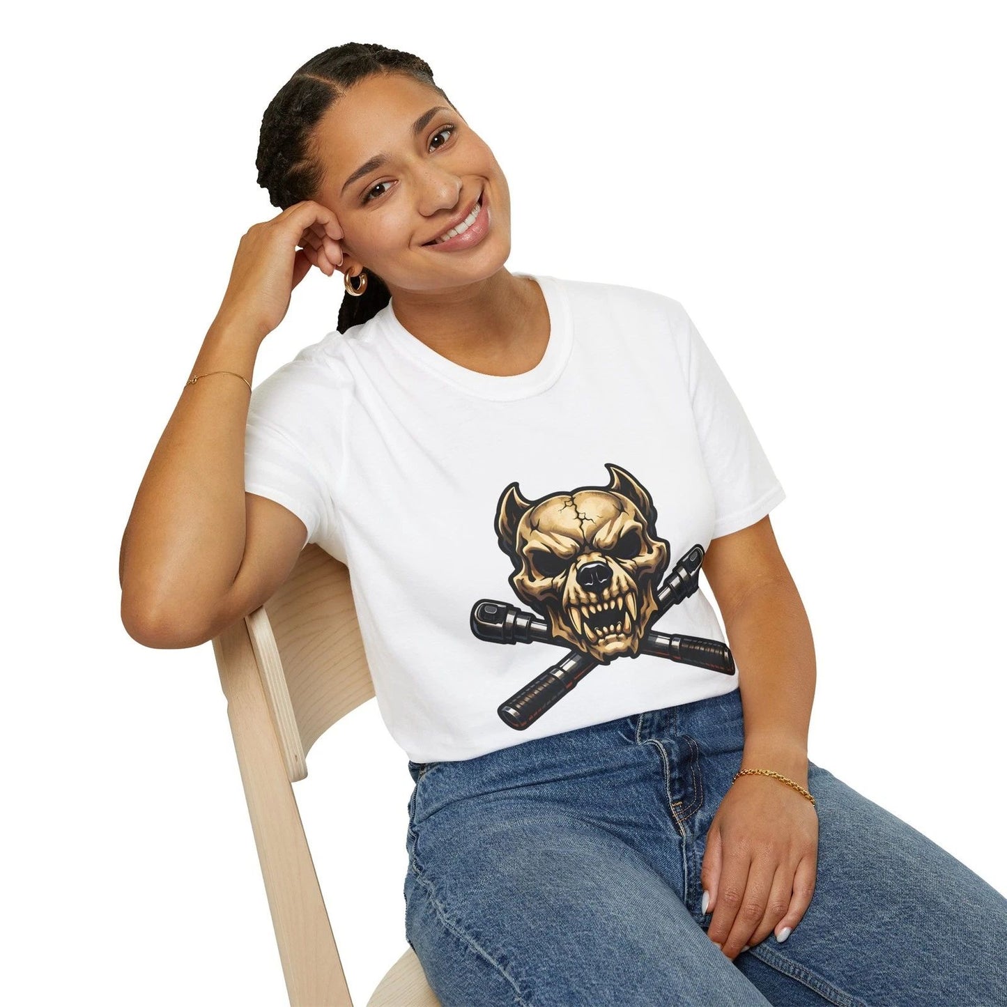 Pitbull Skull Mechanic Fantasy Garage Tools Bars Unisex Softstyle T-Shirt