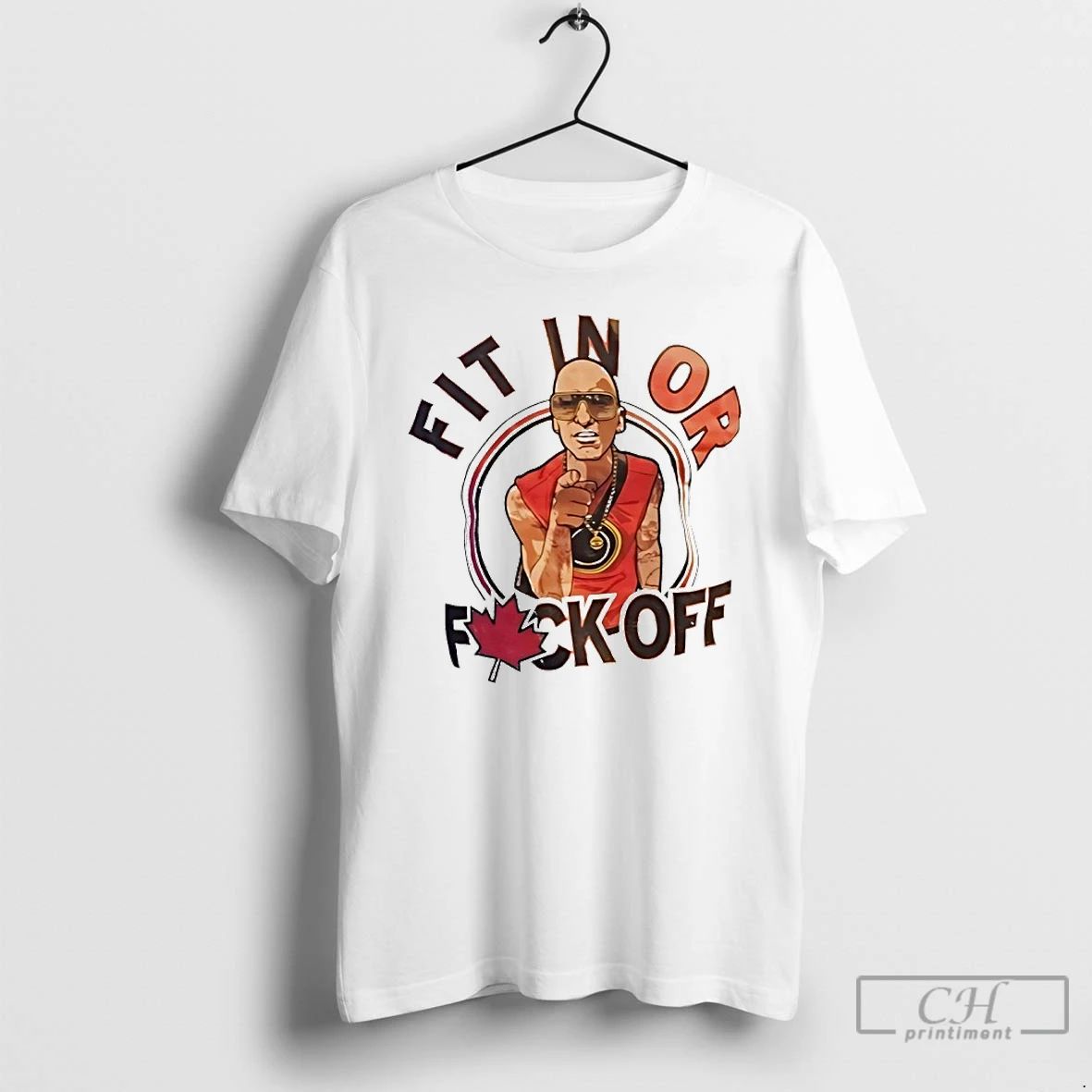 Premium Red Maple Leaf Fit In Or Fuck Off T Shirts