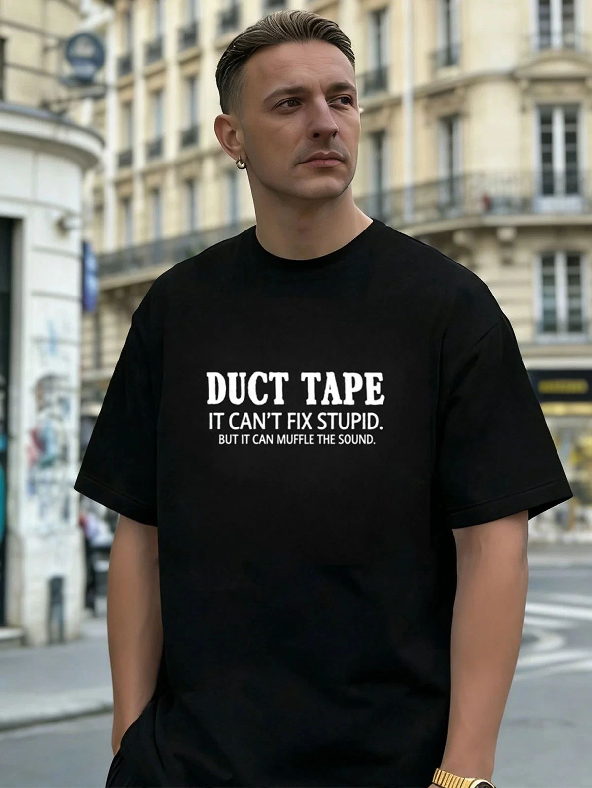 Funny Duct Tape Quote 100% Cotton Men's T-Shirt, Suitable for Daily Casual Wear