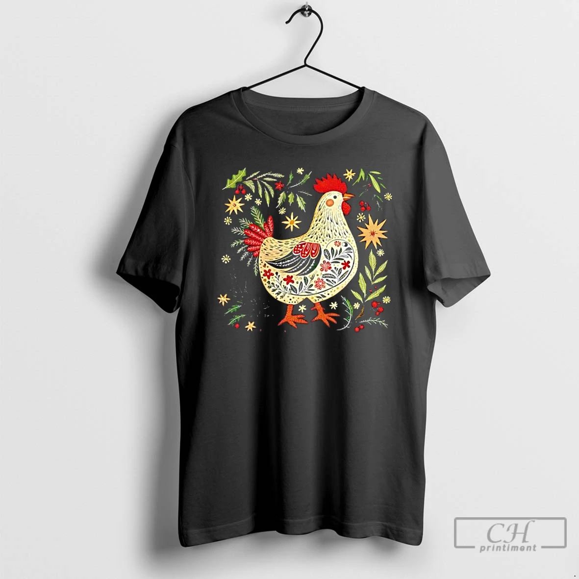 Classic Christmas Chicken Western Floral T Shirts