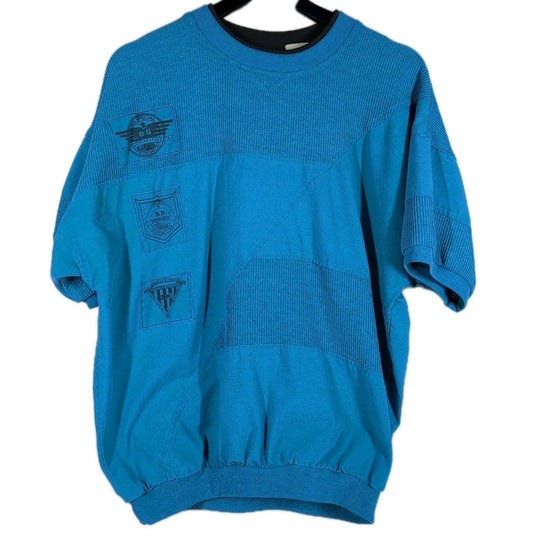 Vintage BB Exploration Ribbed Short Sleeve Shirt Sz Large Blue Explore Aviation
