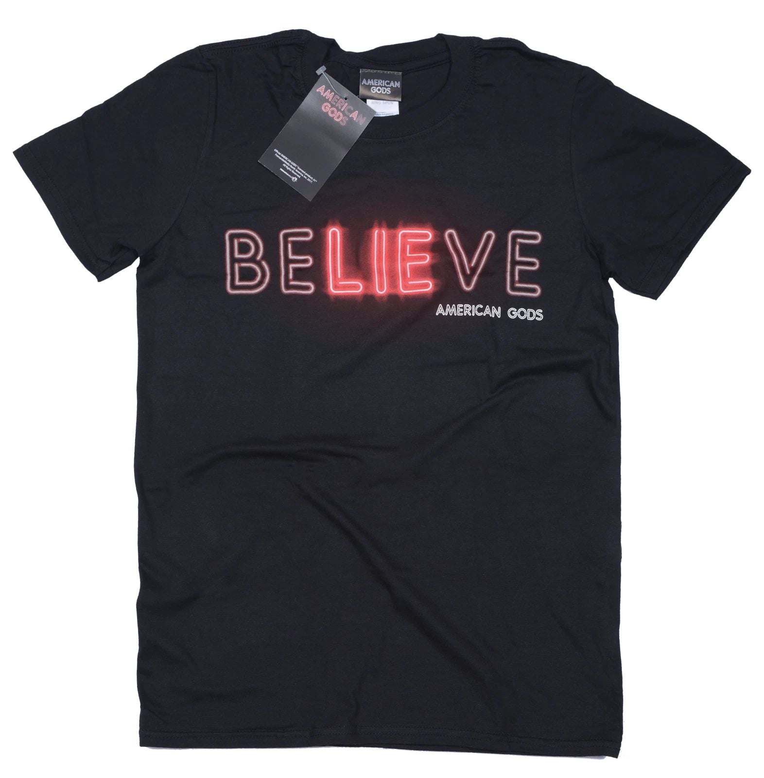 Official American Gods Believe T Shirt Black Cotton Fantasy TV Show New Small
