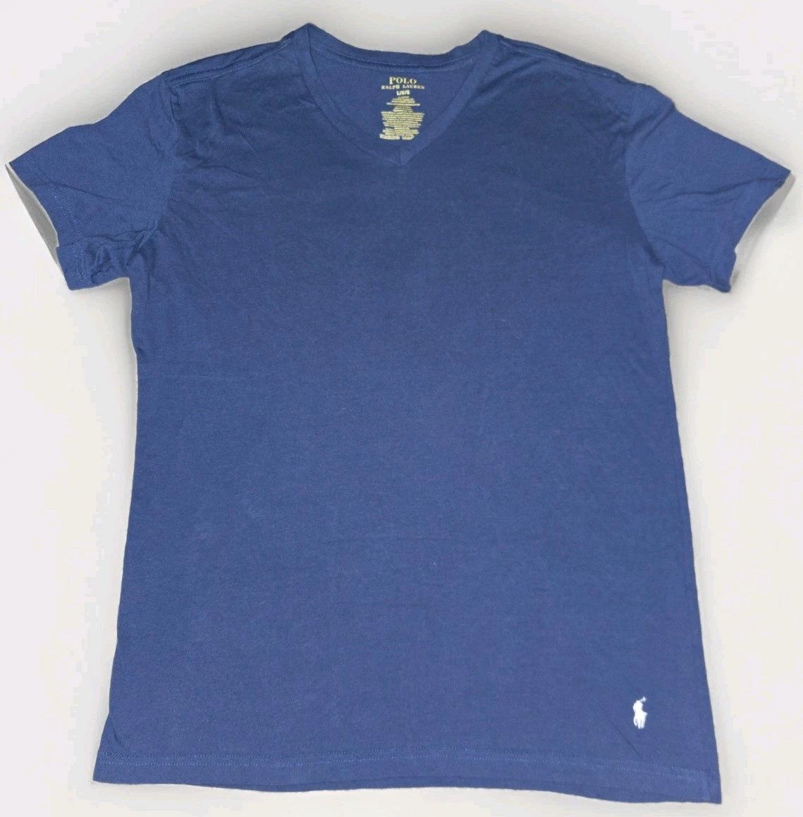 Polo Ralph Lauren Shirt Mens Large Slim Fit Blue Short Sleeve V-Neck Casual Pony