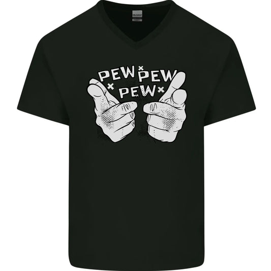 Pew Pew Pew Hands Funny Sci-Fi Lightsaber Mens V-Neck Cotton T-Shirt