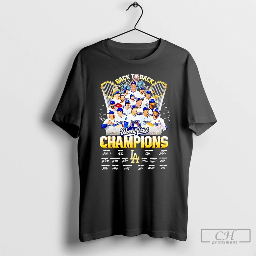 Classic Los Angeles Dodgers Team Back To Back World Series Champions Signatures T Shirts