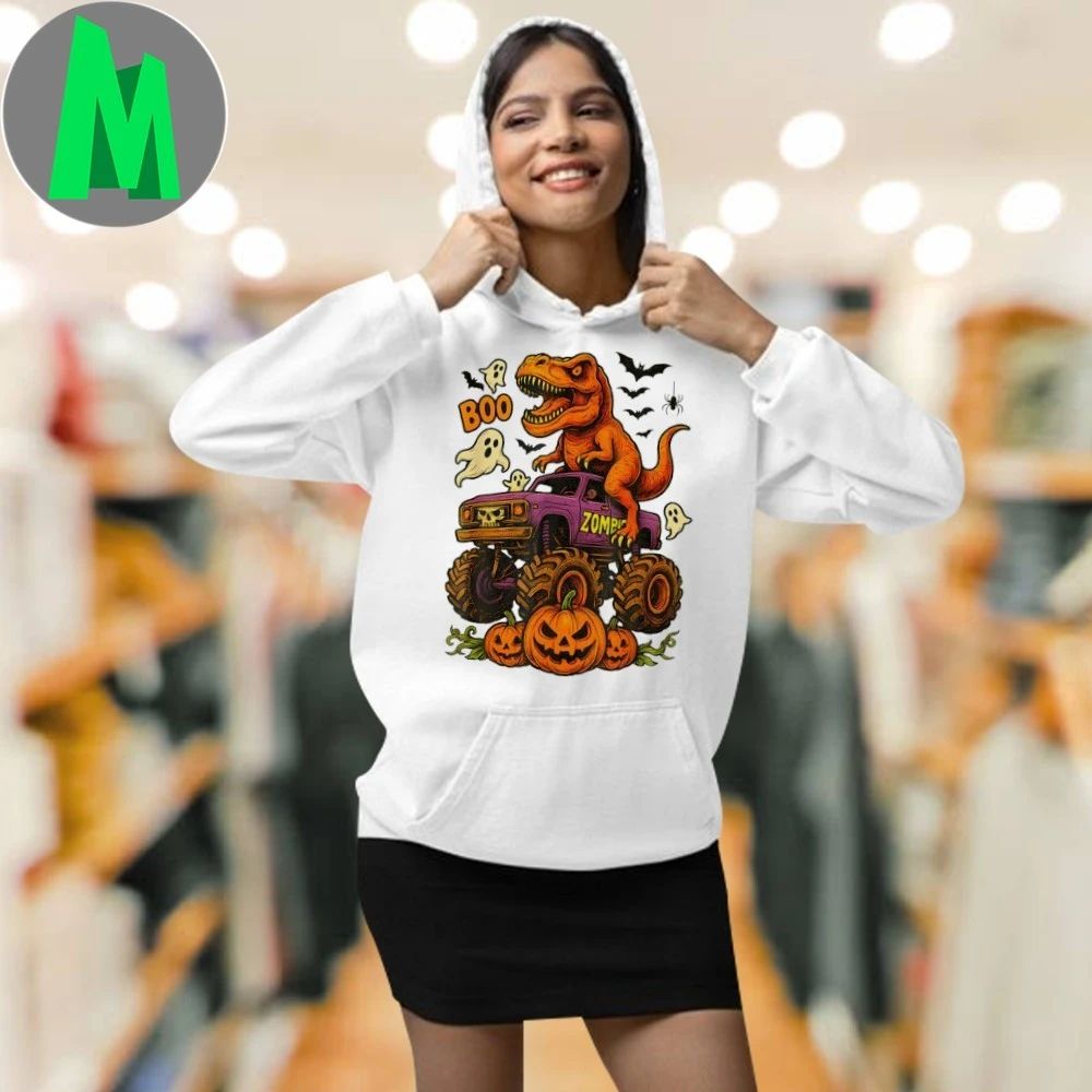 Halloween T Rex Dinosaur Monster Truck Boo Ghost Pumpkin Shirt
