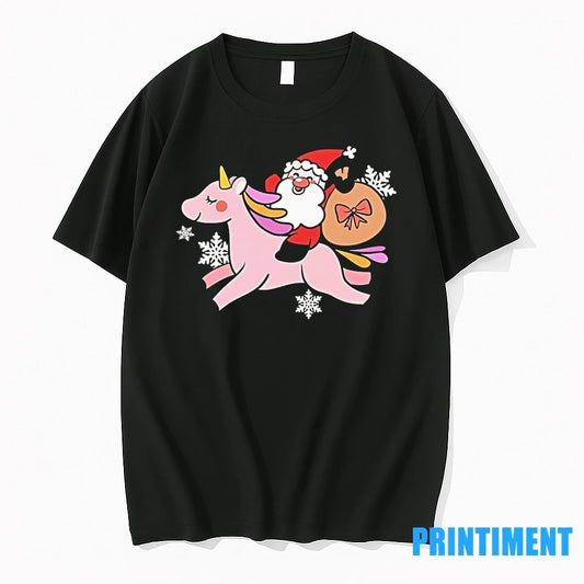 Santa Riding Pink Unicorn Christmas Night Tshirts Sweater
