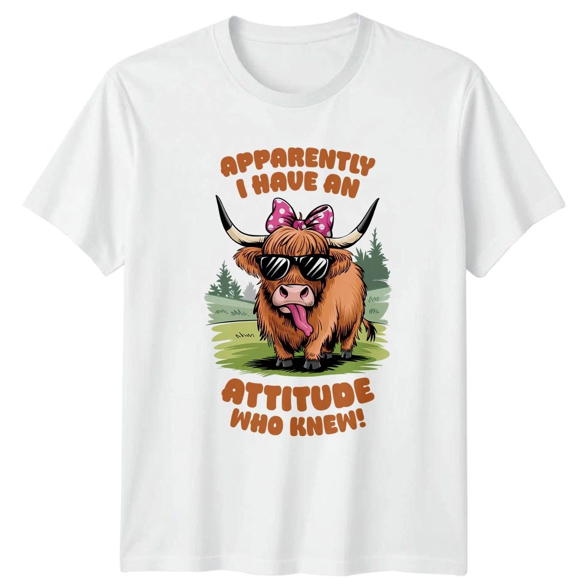 Apparently I Have An Attitude Womens T-Shirt Highland Cow Gift For Her