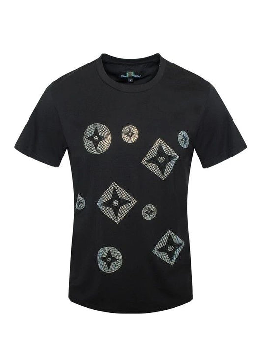 Men's Italian fashion Short Sleeves black designed T-shirt Diamond rhinestone