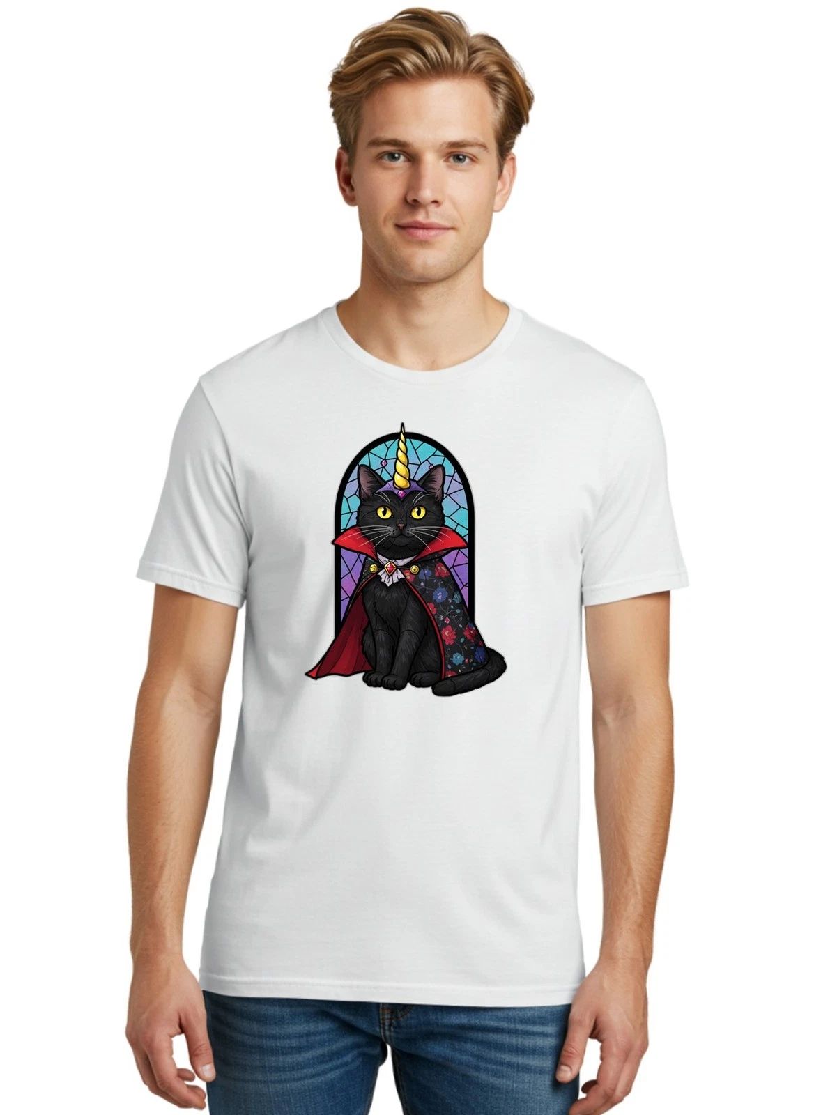 Caticorn Mens Graphic Tee, 100% Cotton, Casual Summer Wear