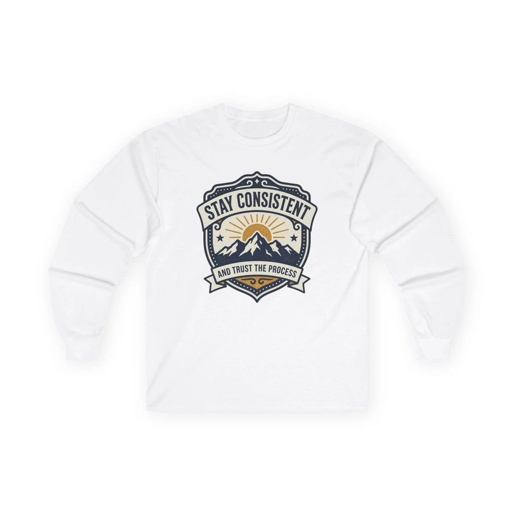 Stay Consistent mountain badge Long Sleeve Tee | vintage outdoors logo