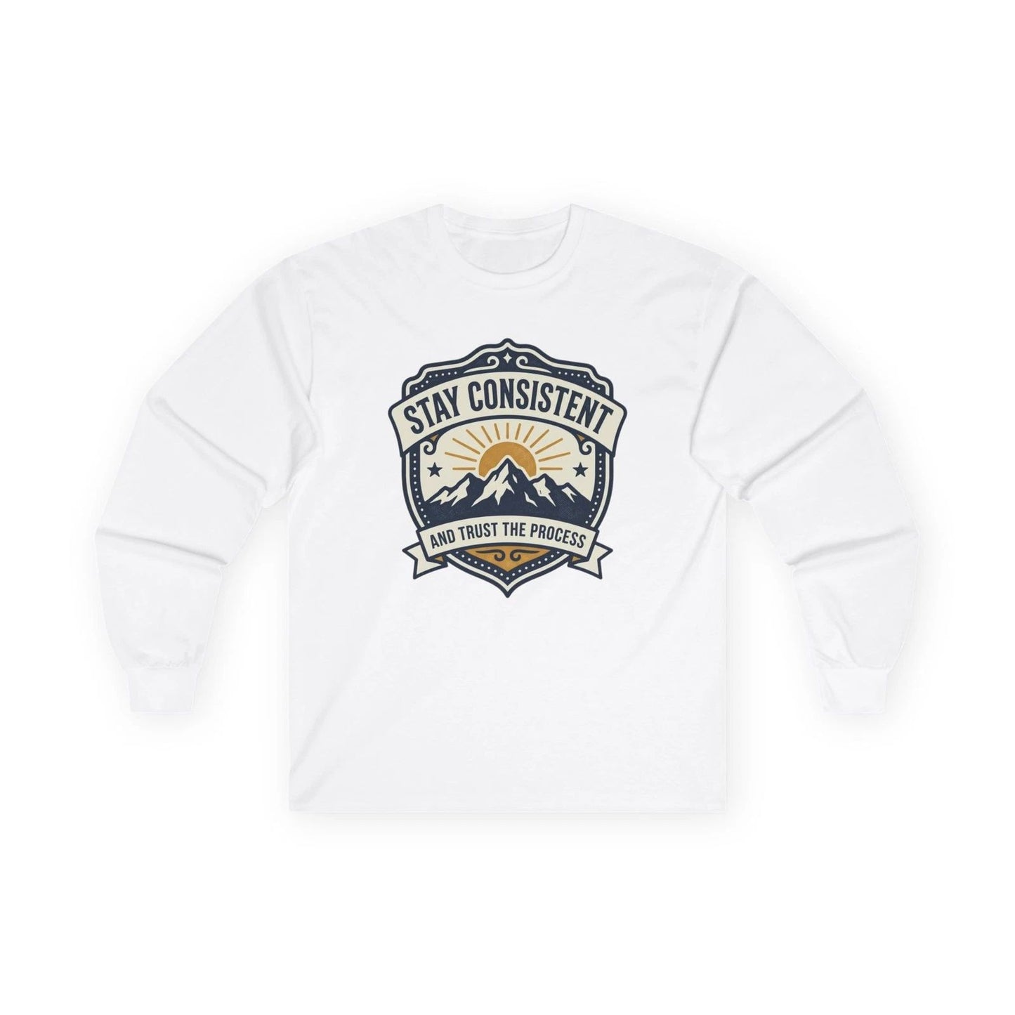 Stay Consistent mountain badge Long Sleeve Tee | vintage outdoors logo