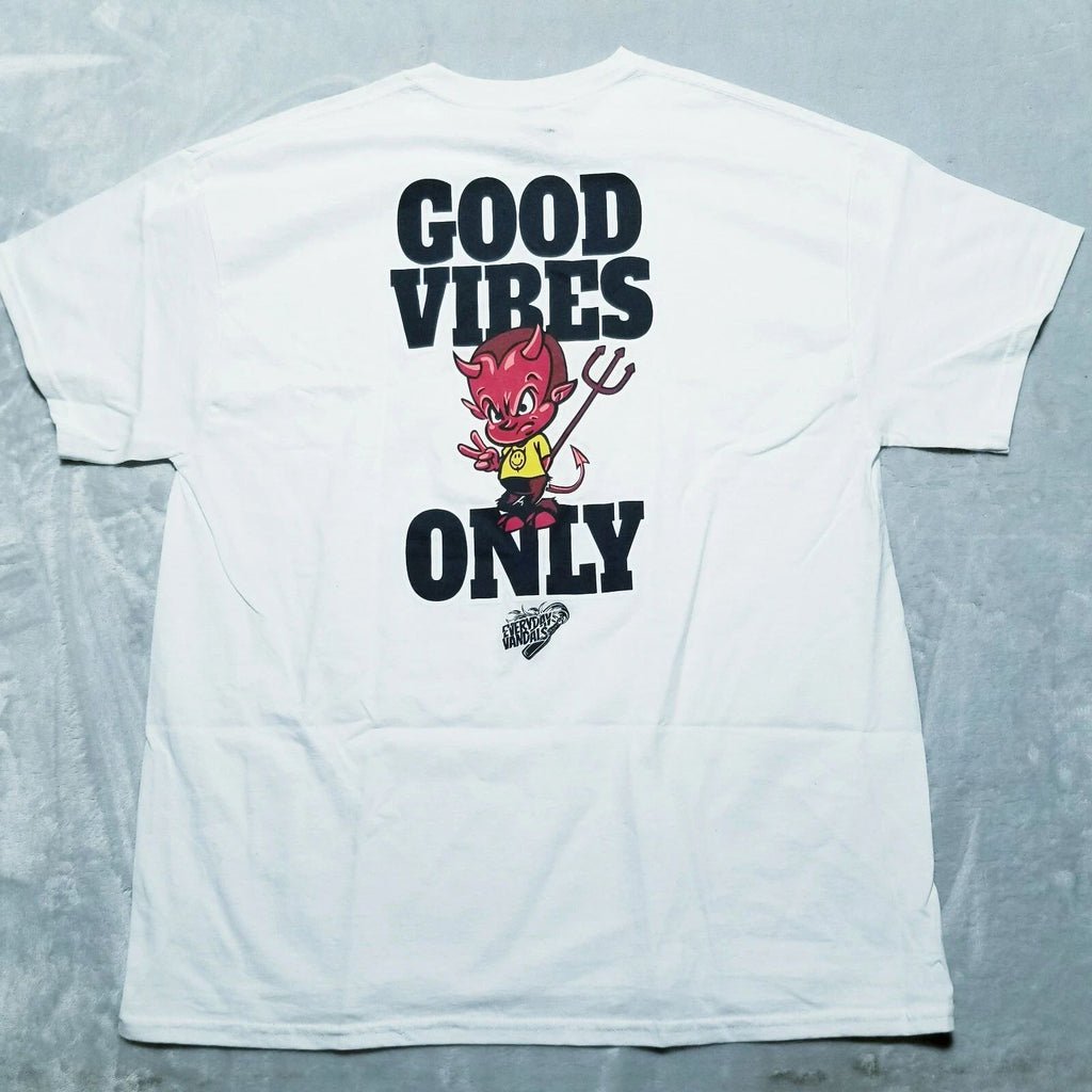 NEW EVERYDAY VANDALS GOOD VIBES ONLY DEVIL TEE T SHIRT Mens XL streetwear White