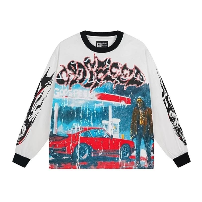 Long-sleeved t-shirt in a trendy street style rock retro design