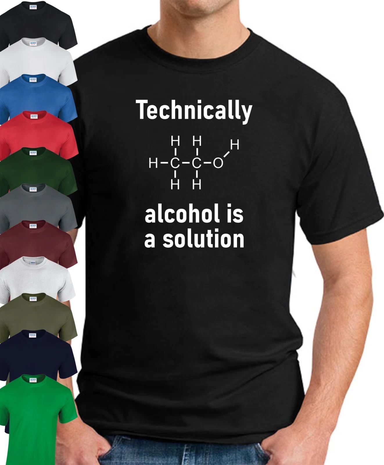 TECHNICALLY ALCOHOL IS A SOLUTION T-SHIRT Funny Slogan Novelty Drinking Geek