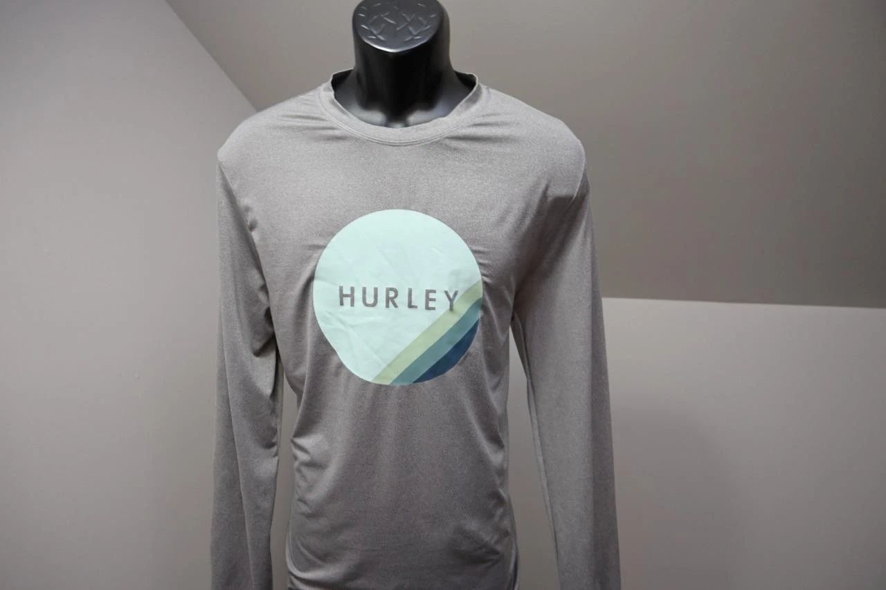 Hurley UV Water Shirt Graphic Surf Beach Long Sleeve Gray Fishing Mens Sz Medium