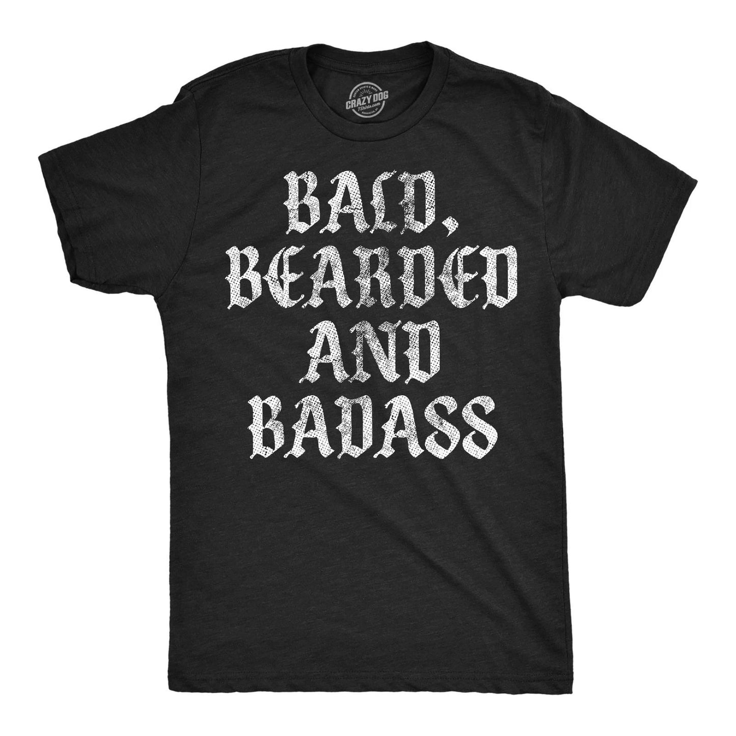 Mens Funny T Shirts Bald Bearded and Badass Sarcastic Graphic Novelty Tee for