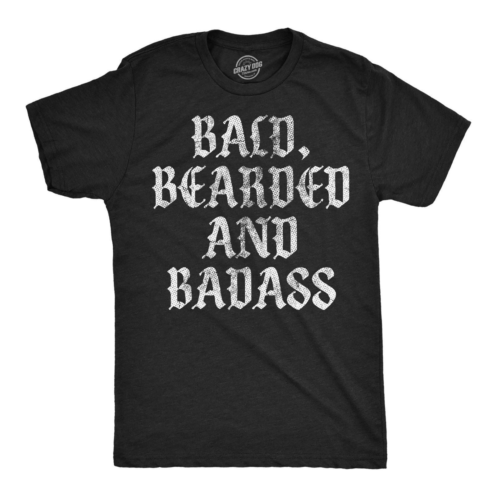 Mens Funny T Shirts Bald Bearded and Badass Sarcastic Graphic Novelty Tee for