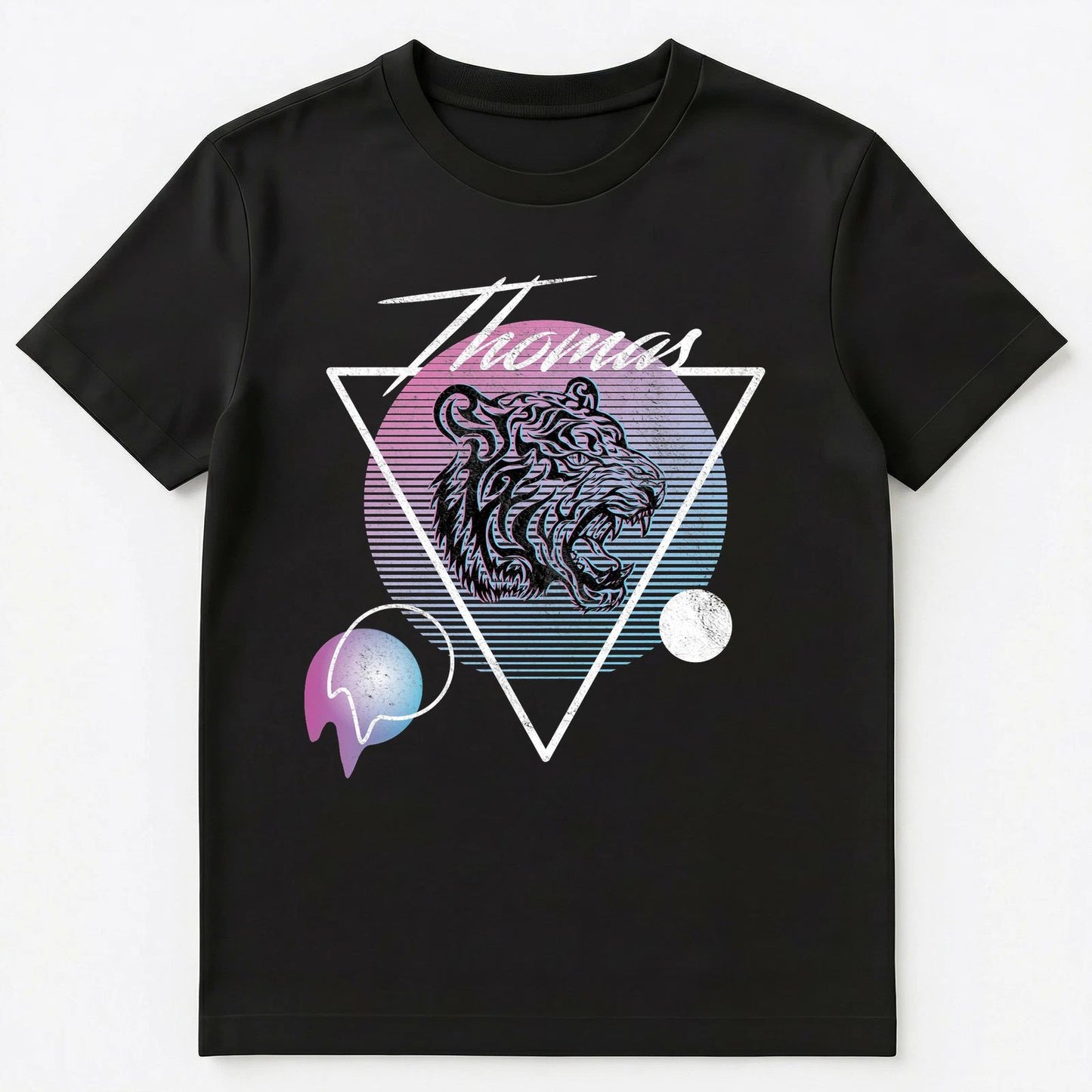 Thomas Name Retro Vaporwave Aesthetic Art Style Tiger Unisex T-Shirt