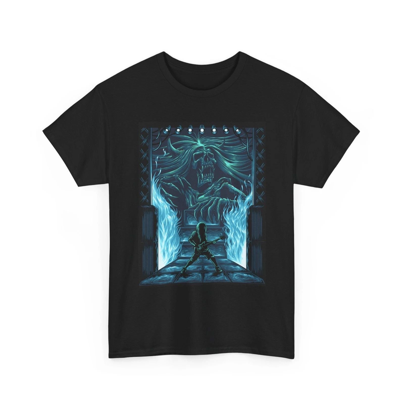 Skeleton Fire Demon T-Shirt | Fantasy Battle, Neon Blue, Cool T-Shirt, Fun Gift