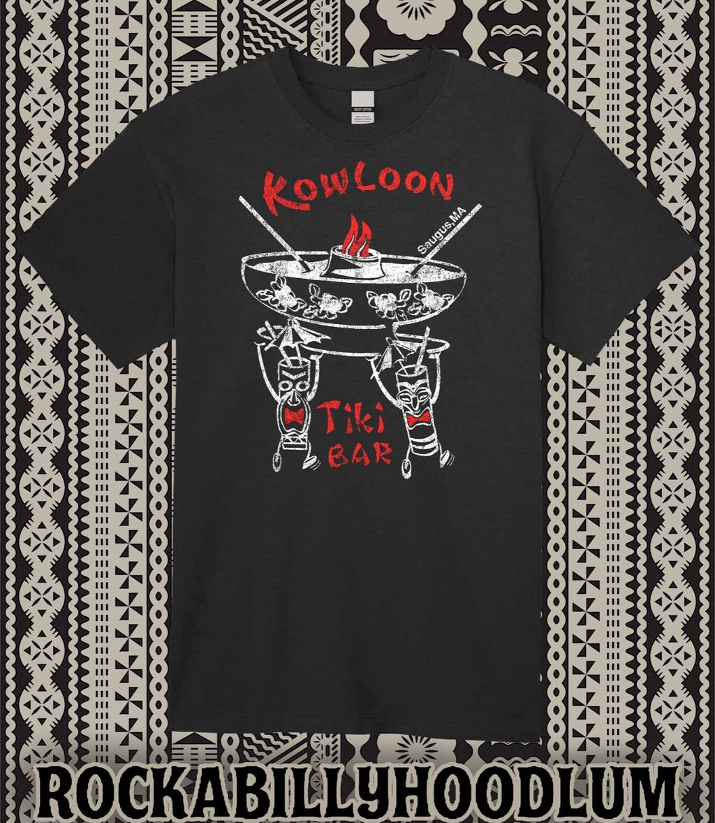 Retro Tiki Art Tee T Shirt 100% Cotton Bar Mug Restaurant Kowloon Saugus MA