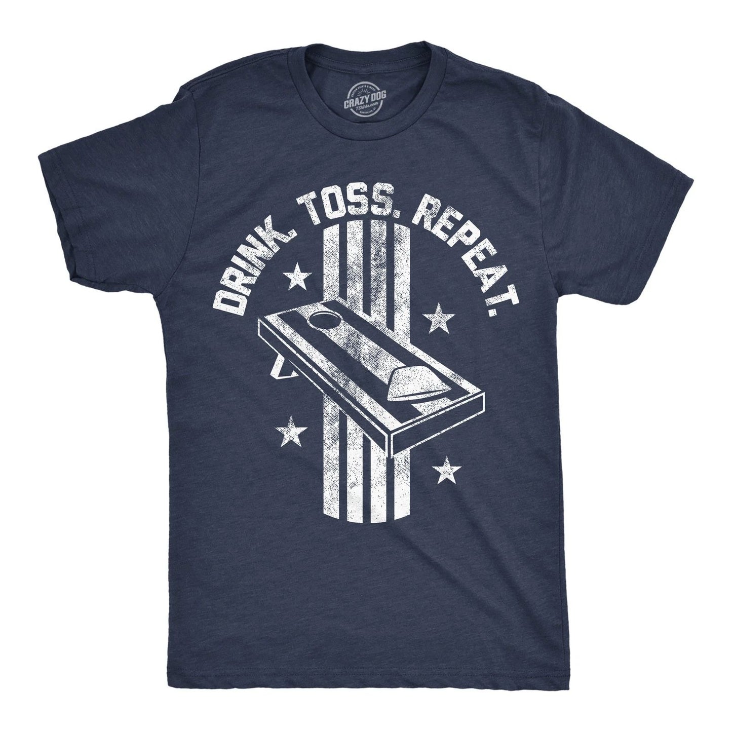 Mens Funny T Shirts Drink Toss Repeat Sarcastic Cornhole Graphic Novelty Tee For