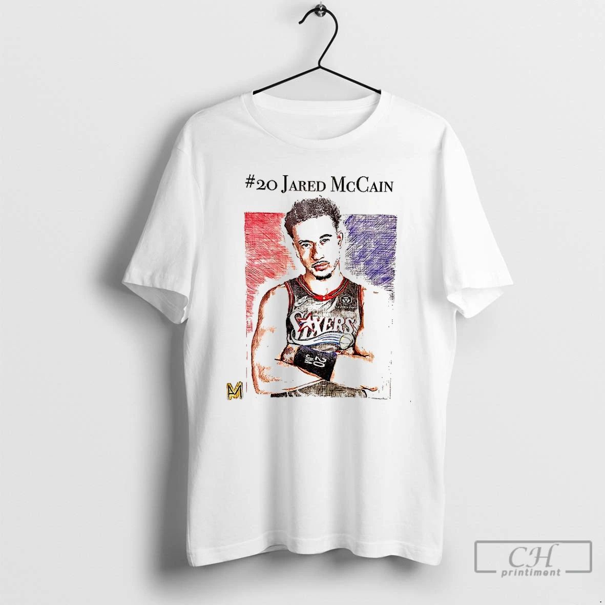 Classic Jared Mccain Philadelphia 76ers Basketball Number 20 Sketch T Shirts