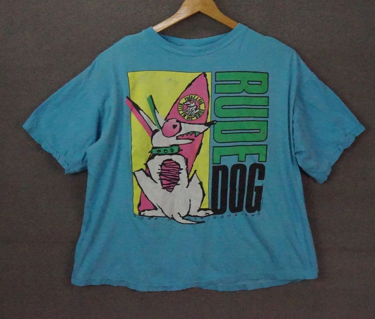 Vintage Sun Sportswear Rude Dog Surf Mutt Gone Bad T Shirt Blue Size 2XL