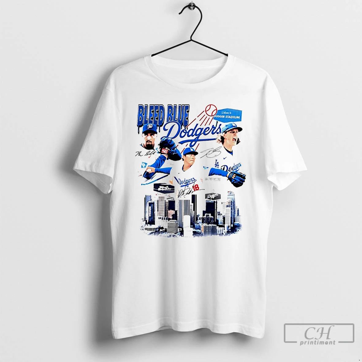 Classic Los Angeles Dodgers Players Bleed Blue Stadium Signatures T Shirts