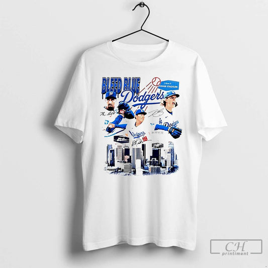 Classic Los Angeles Dodgers Players Bleed Blue Stadium Signatures T Shirts