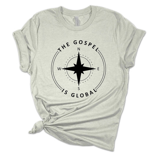Womens Christian Tshirt the Gospel is Global Compass Jesus Christian Short