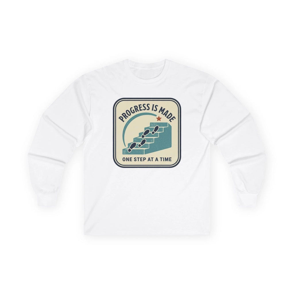 Progress Is Made Steps Graphic Long Sleeve Tee | Motivational, Retro