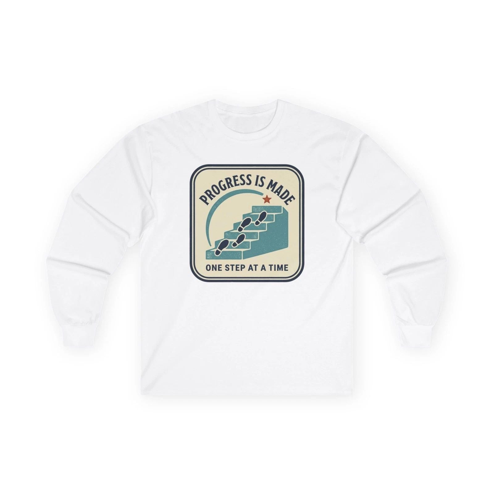 Progress Is Made Steps Graphic Long Sleeve Tee | Motivational, Retro