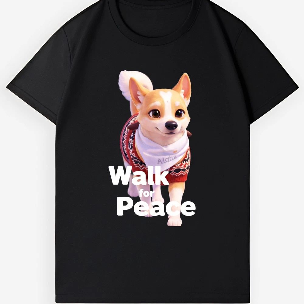 Unisex Walk for Peace T-Shirt-Cute Aloha Dog Graphic Tee for Pet Lovers & Peace
