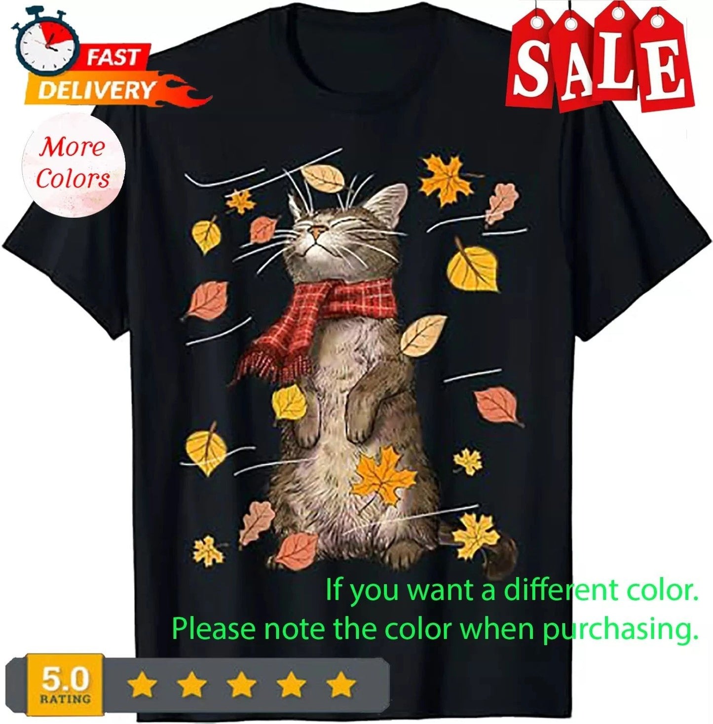 Cute Autumn Cat Fall Breeze Kitten Kitty Cat Lover T-Shirt Unisex
