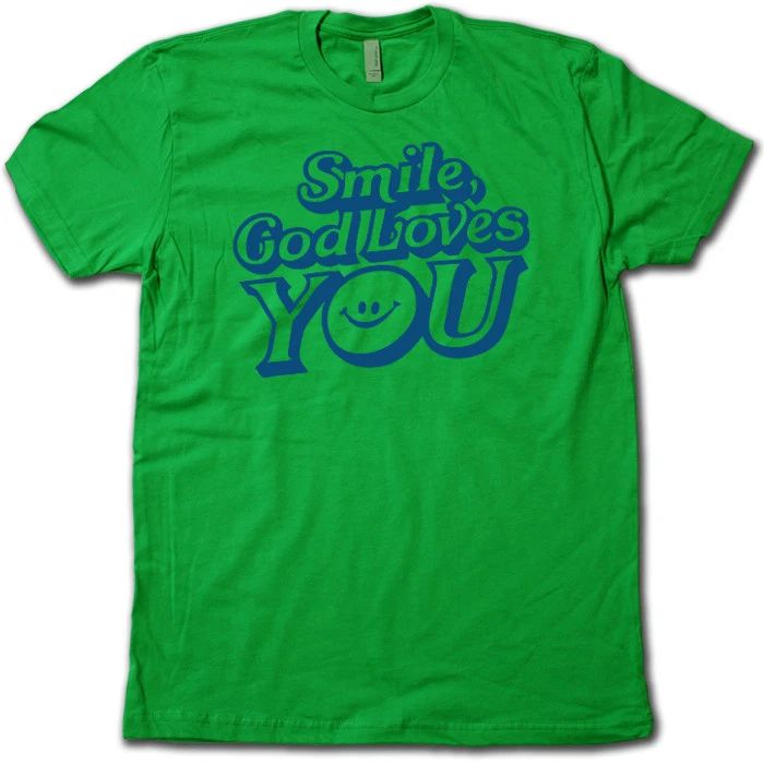 "Smile God Loves You" RETRO 1980's SMILEY FACE T-Shirt • Super-Soft Graphic Tee!