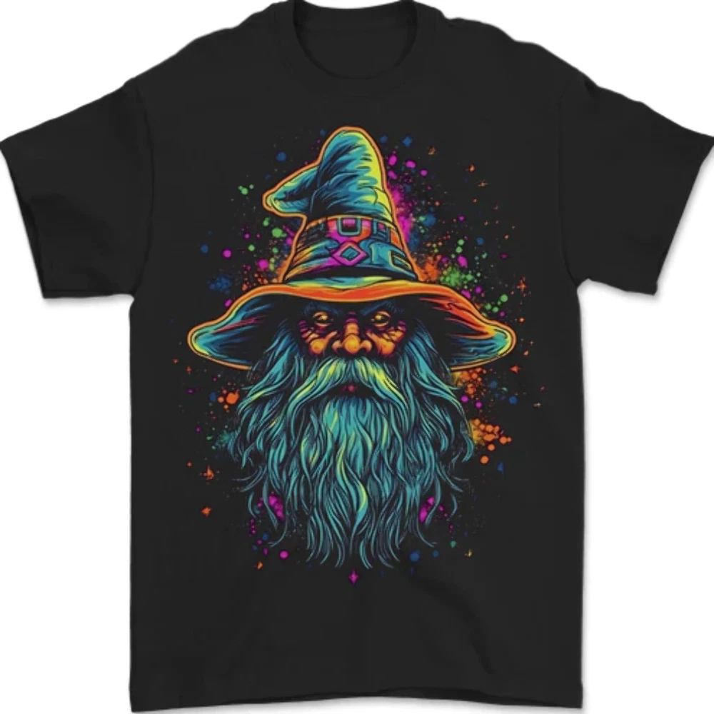 A Trippy Old Fantasy Wizard Mens T-Shirt 100% Cotton